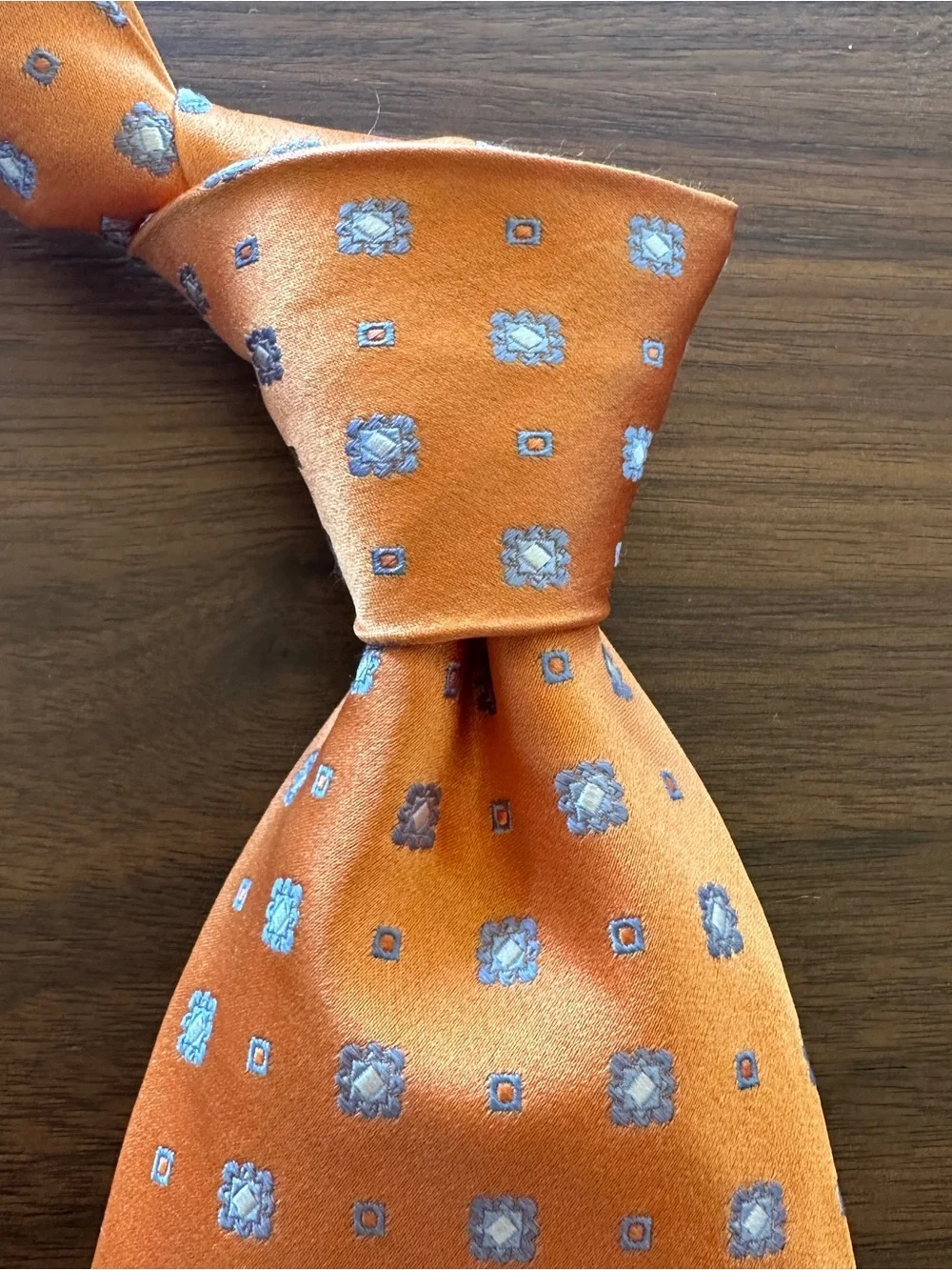 Brooks Brothers Orange Silk Tie with Light Blue Medallions